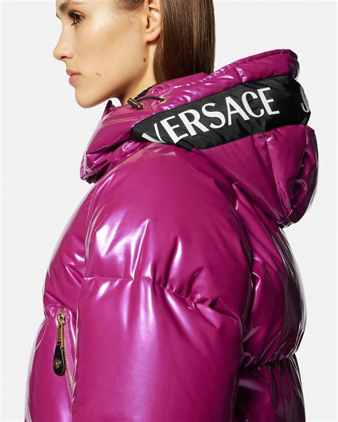 versace pink jacket black fur gold|versace puffer jacket.